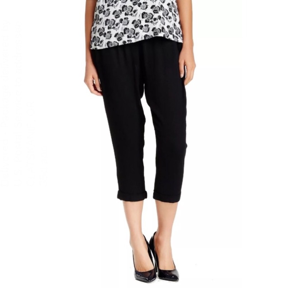 NORDSTROM PAINTED THREADS Black Drawstring Capri Cropped Pants Womens Size Small
